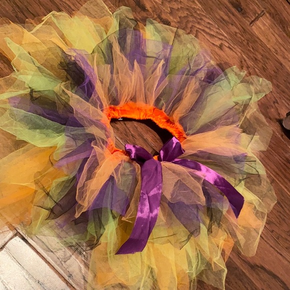 Halloween tutu orange purple black lime green tull satin ribbon bow & waistband - Picture 5 of 9